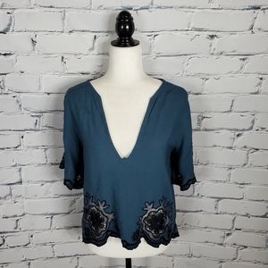 Cleobella Blue and Black Lace V-neck Top